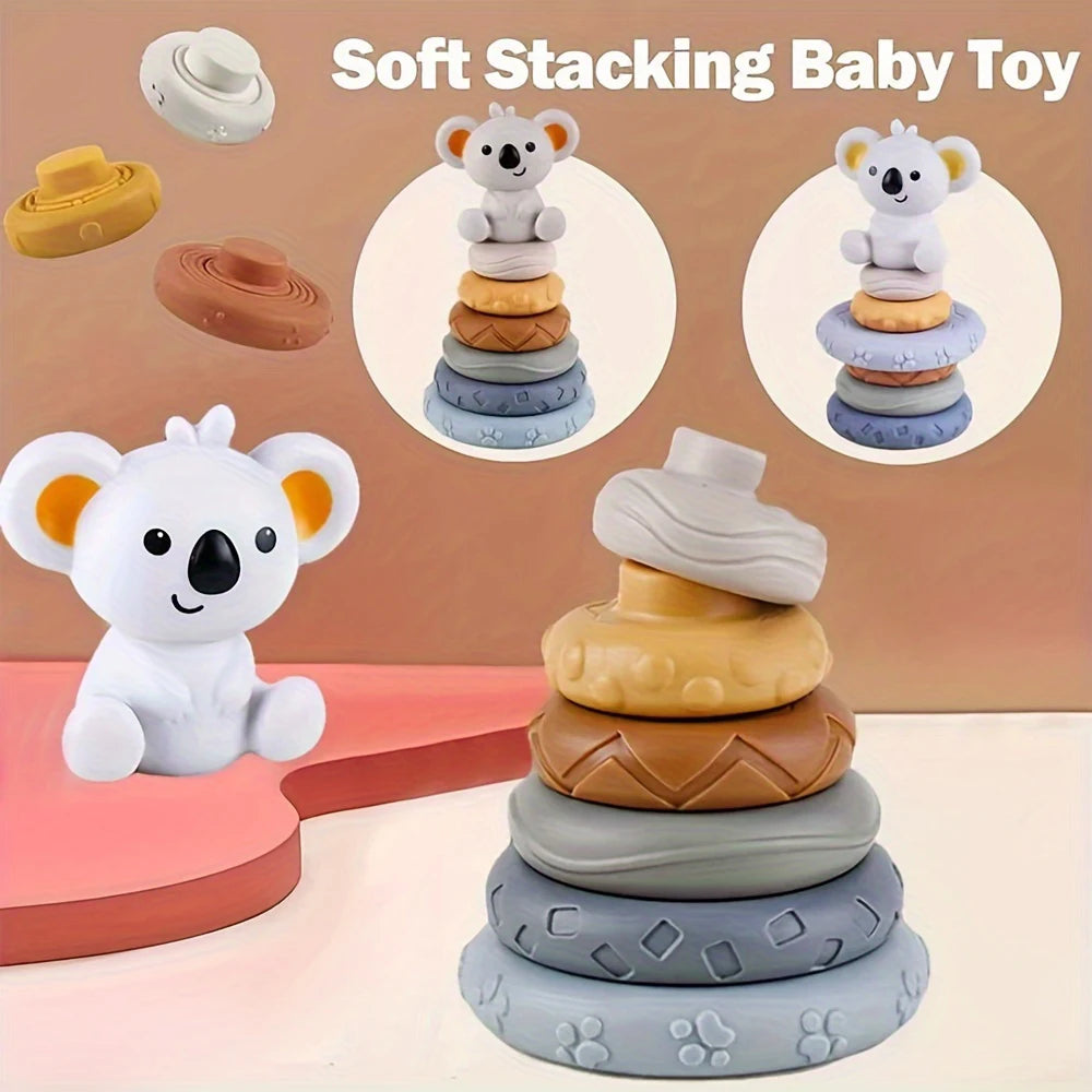 Baby Montessori Sensory Intellectual Development Set, Developing Fine Motor Skills, Koala Stacking Tower Learning Toys