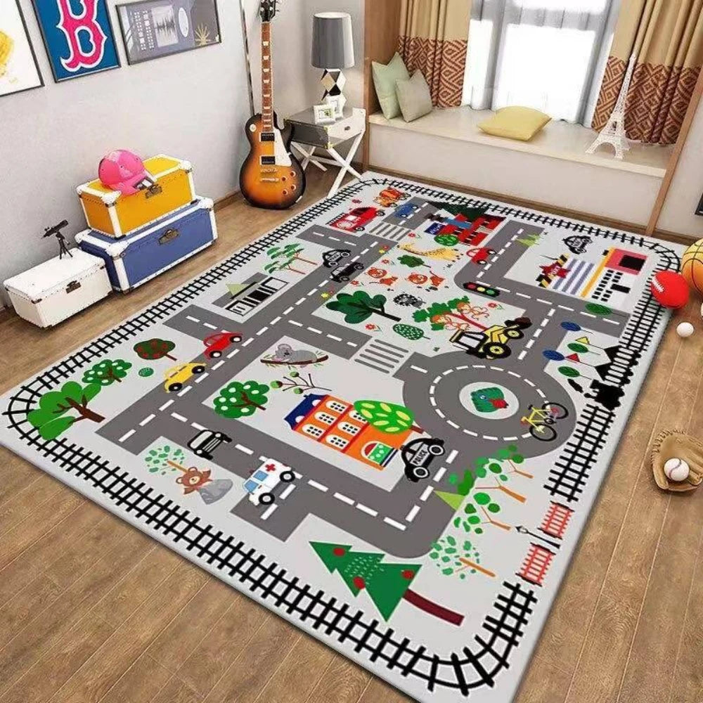 Fun City Transportation Track Carpet Child Play Mat Living Room Decor Sofa Rug Kid's Room Bedside Rug Childcare Room Floor Mat