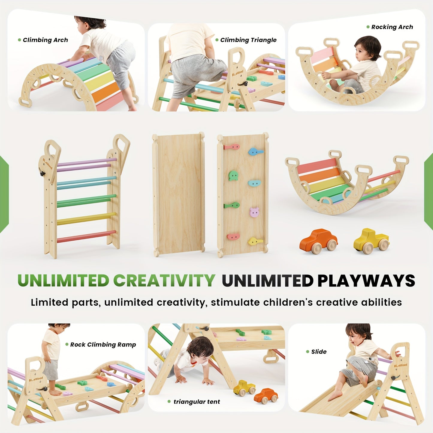 Indoor Toddler Jungle Gym Climbing Set (Rainbow 8-in-1)