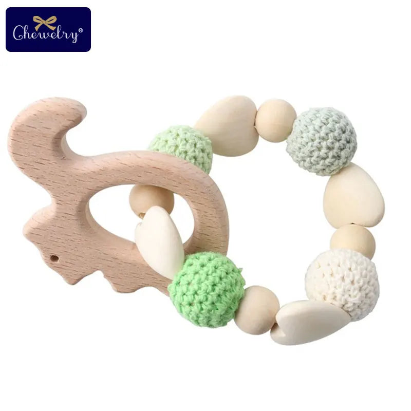 1pc Wooden Teether Aniaml Sika Deer DIY Crafts Baby Bracelet Rattles Beech Wood Rodent Crochet Beads Gifts For Kids Products Toy