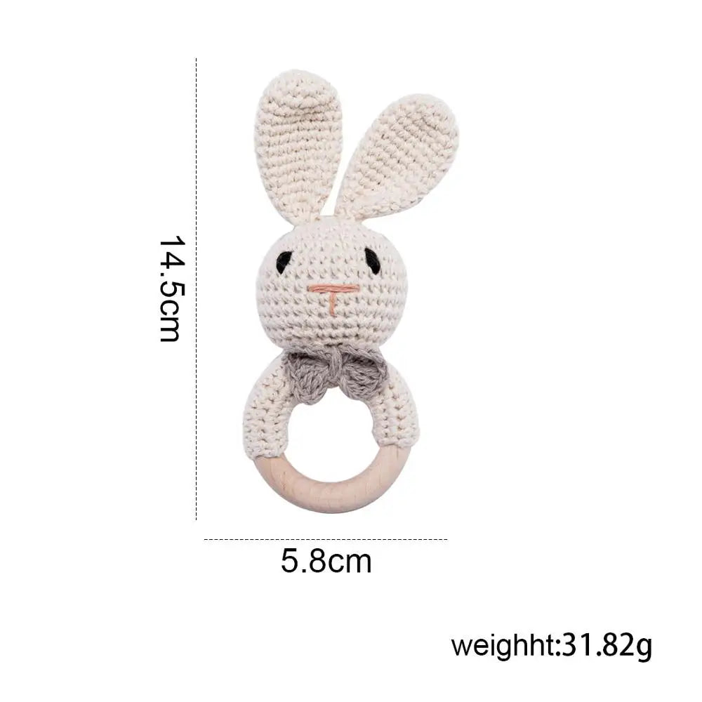 1pc Baby Teether Music Rattles for Kids Animal Crochet Rattle Elephant Giraffe Ring Wooden Babies Gym Montessori Children's Toys