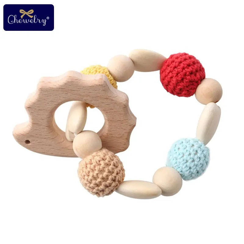 1pc Wooden Teether Aniaml Sika Deer DIY Crafts Baby Bracelet Rattles Beech Wood Rodent Crochet Beads Gifts For Kids Products Toy