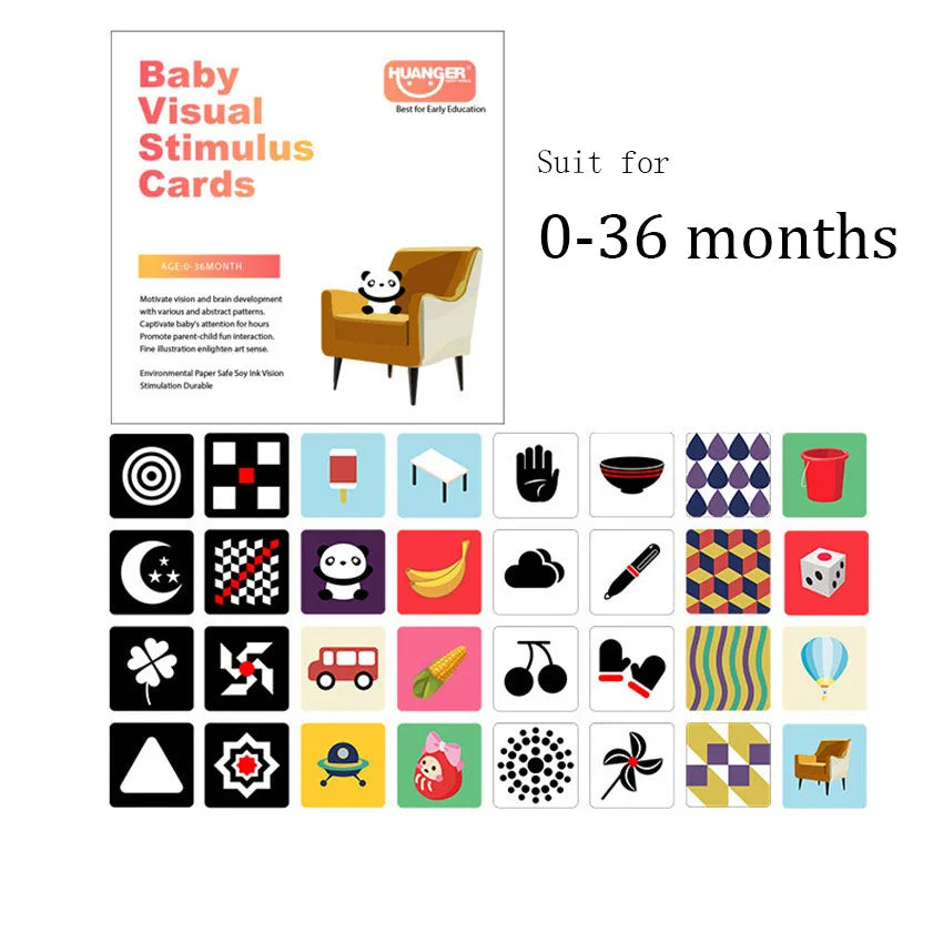 Montessori Baby Visual Stimulation Card Toy Black and White Flash Cards High Contrast Visual Stimulation Learning Toys for Baby