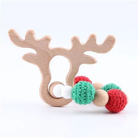 1pc Wooden Teether Aniaml Sika Deer DIY Crafts Baby Bracelet Rattles Beech Wood Rodent Crochet Beads Gifts For Kids Products Toy