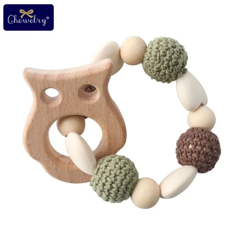1pc Wooden Teether Aniaml Sika Deer DIY Crafts Baby Bracelet Rattles Beech Wood Rodent Crochet Beads Gifts For Kids Products Toy