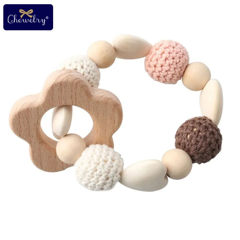 1pc Wooden Teether Aniaml Sika Deer DIY Crafts Baby Bracelet Rattles Beech Wood Rodent Crochet Beads Gifts For Kids Products Toy