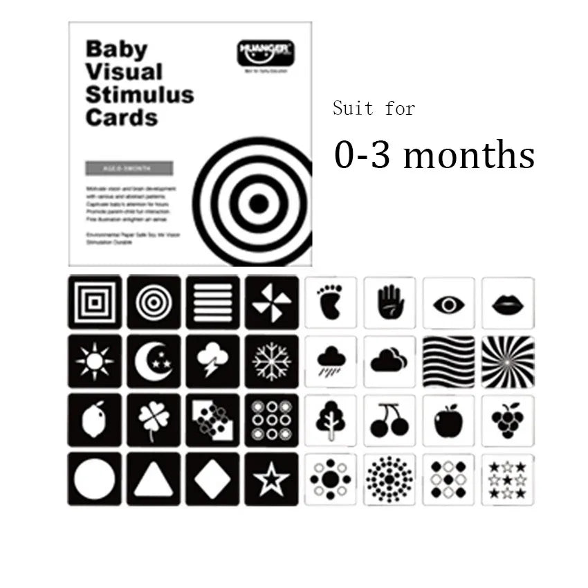 Montessori Baby Visual Stimulation Card Toy Black and White Flash Cards High Contrast Visual Stimulation Learning Toys for Baby