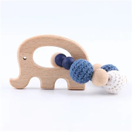 1pc Wooden Teether Aniaml Sika Deer DIY Crafts Baby Bracelet Rattles Beech Wood Rodent Crochet Beads Gifts For Kids Products Toy