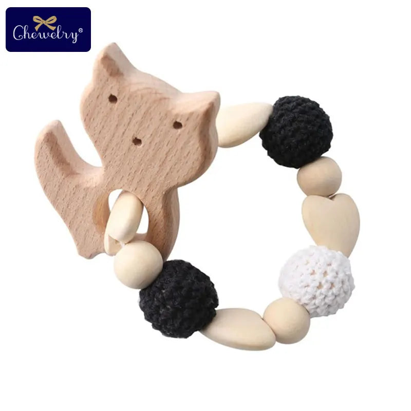 1pc Wooden Teether Aniaml Sika Deer DIY Crafts Baby Bracelet Rattles Beech Wood Rodent Crochet Beads Gifts For Kids Products Toy