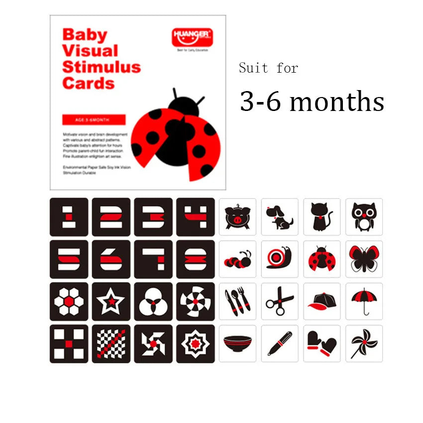 Montessori Baby Visual Stimulation Card Toy Black and White Flash Cards High Contrast Visual Stimulation Learning Toys for Baby