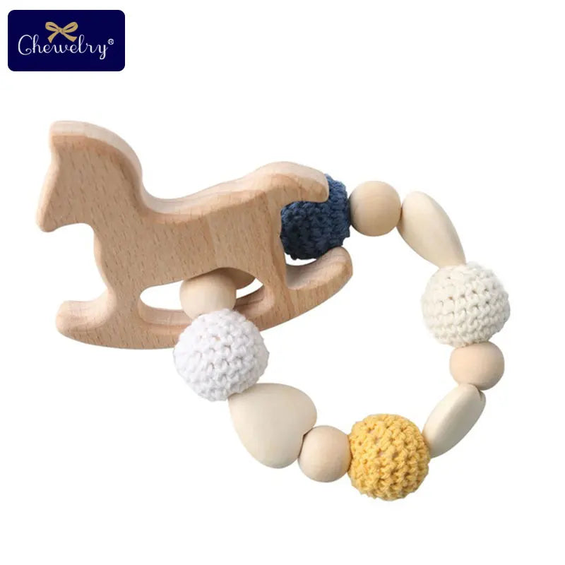 1pc Wooden Teether Aniaml Sika Deer DIY Crafts Baby Bracelet Rattles Beech Wood Rodent Crochet Beads Gifts For Kids Products Toy