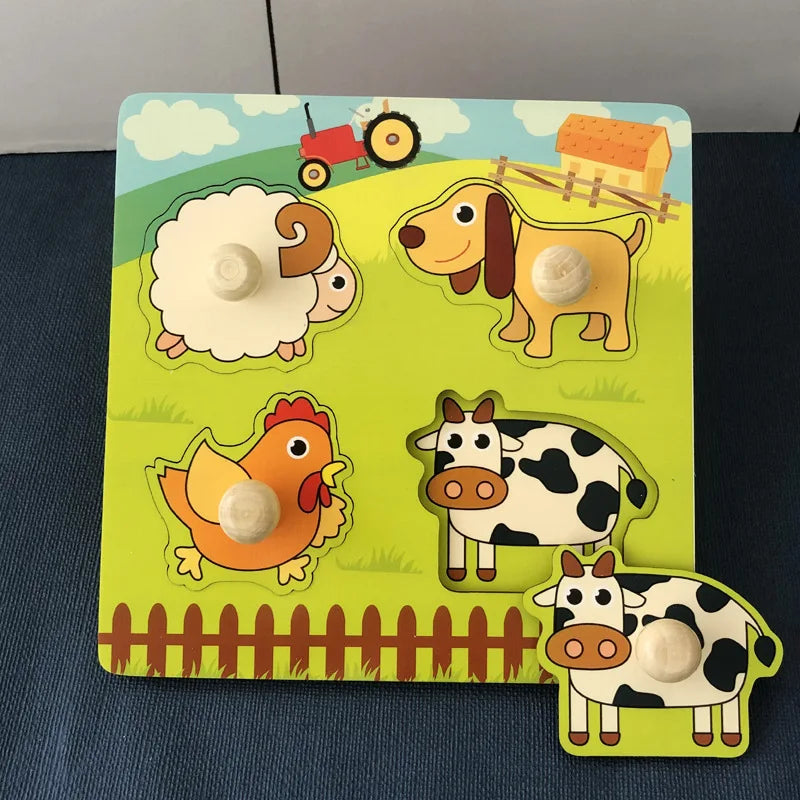 Montessori Baby Wooden Puzzles - Animals, Numbers, Letters, and More