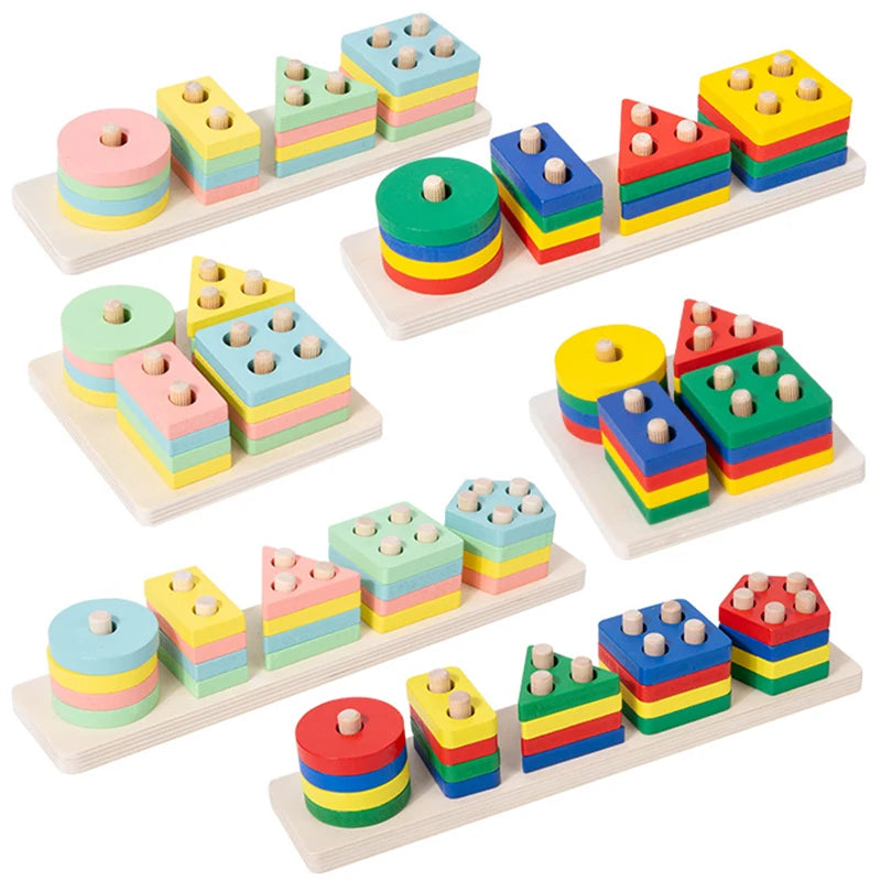 Montessori Toy Wooden Building Blocks - Animals, Letters, Numbers & More)