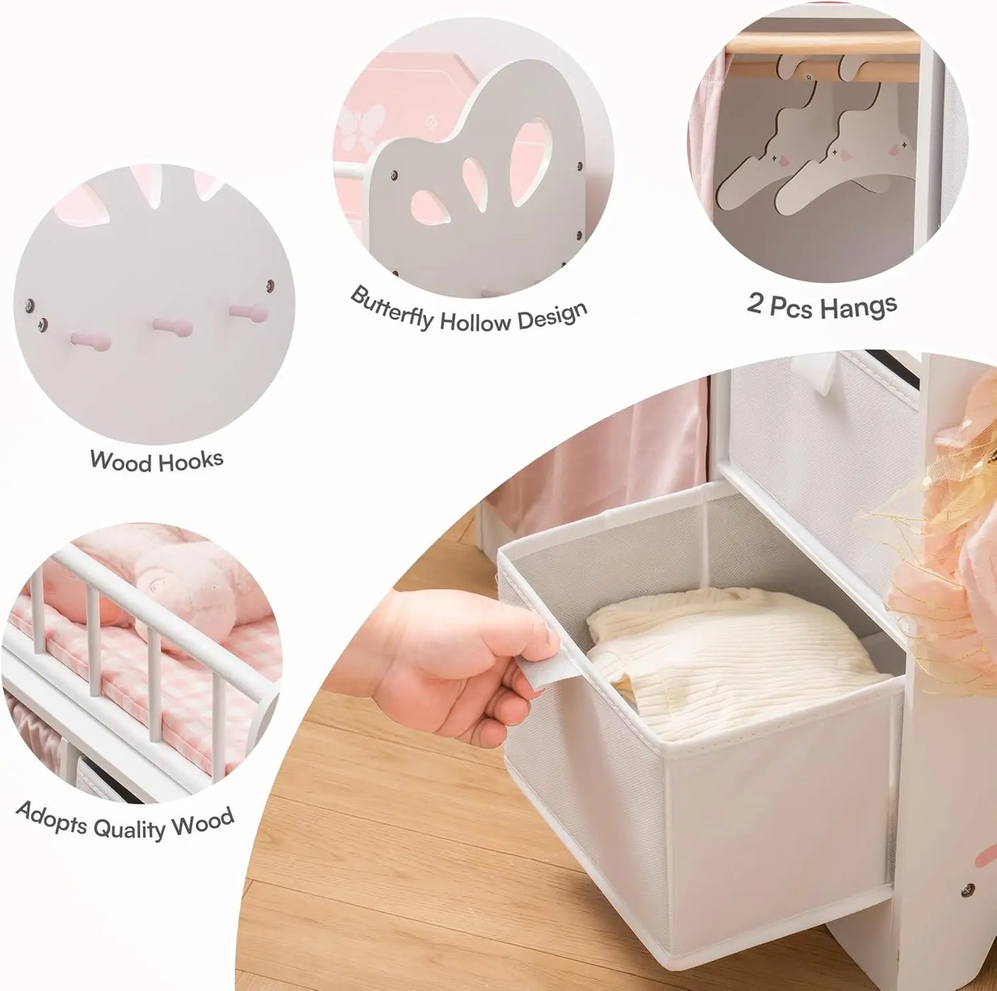 Baby Doll Wooden Crib with Storage & Bedding