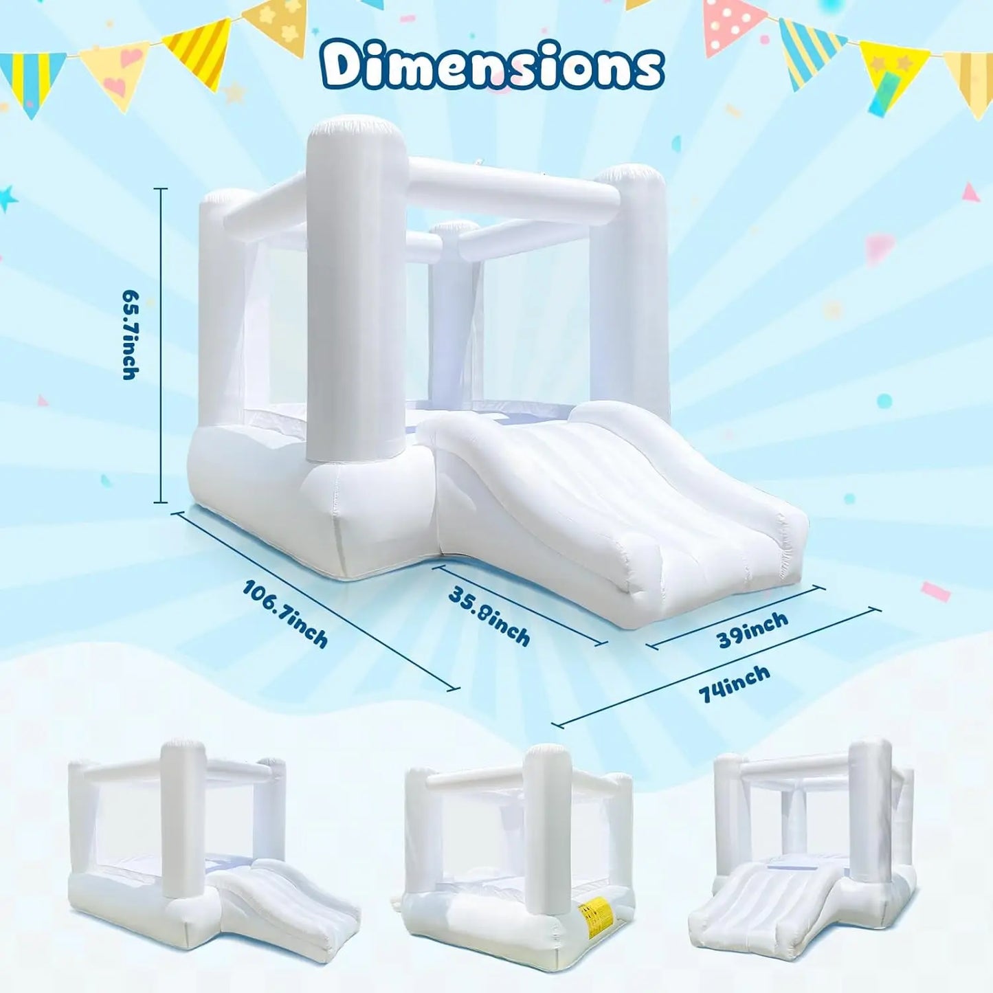Inflatable White Bounce House With Slide & Blower 9x7x6ft