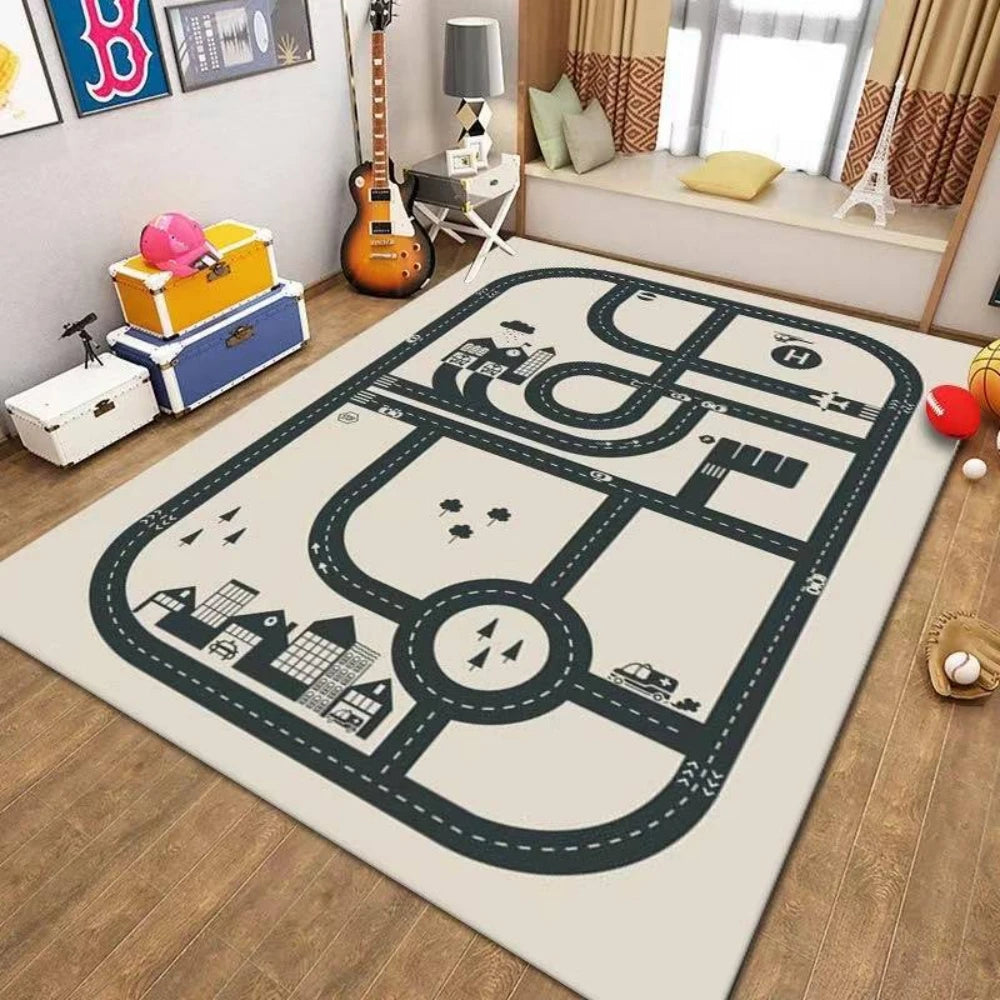 Fun City Transportation Track Carpet Child Play Mat Living Room Decor Sofa Rug Kid's Room Bedside Rug Childcare Room Floor Mat