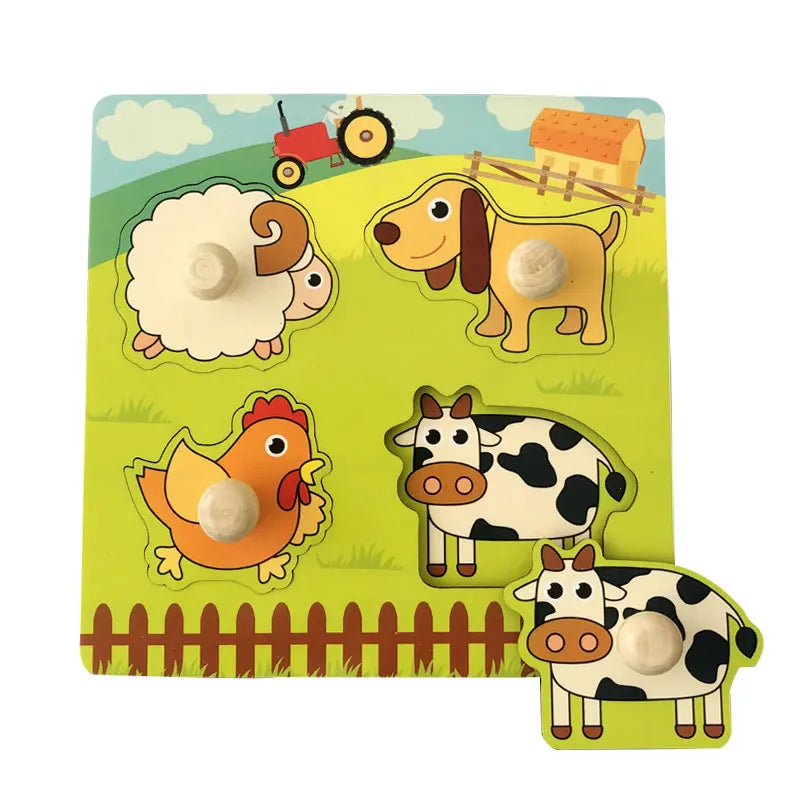 Montessori Baby Wooden Puzzles - Animals, Numbers, Letters, and More