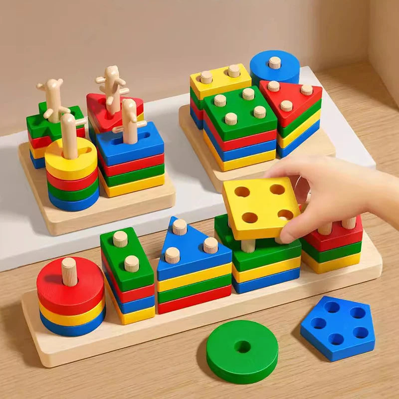 Montessori Toy Wooden Building Blocks - Animals, Letters, Numbers & More)