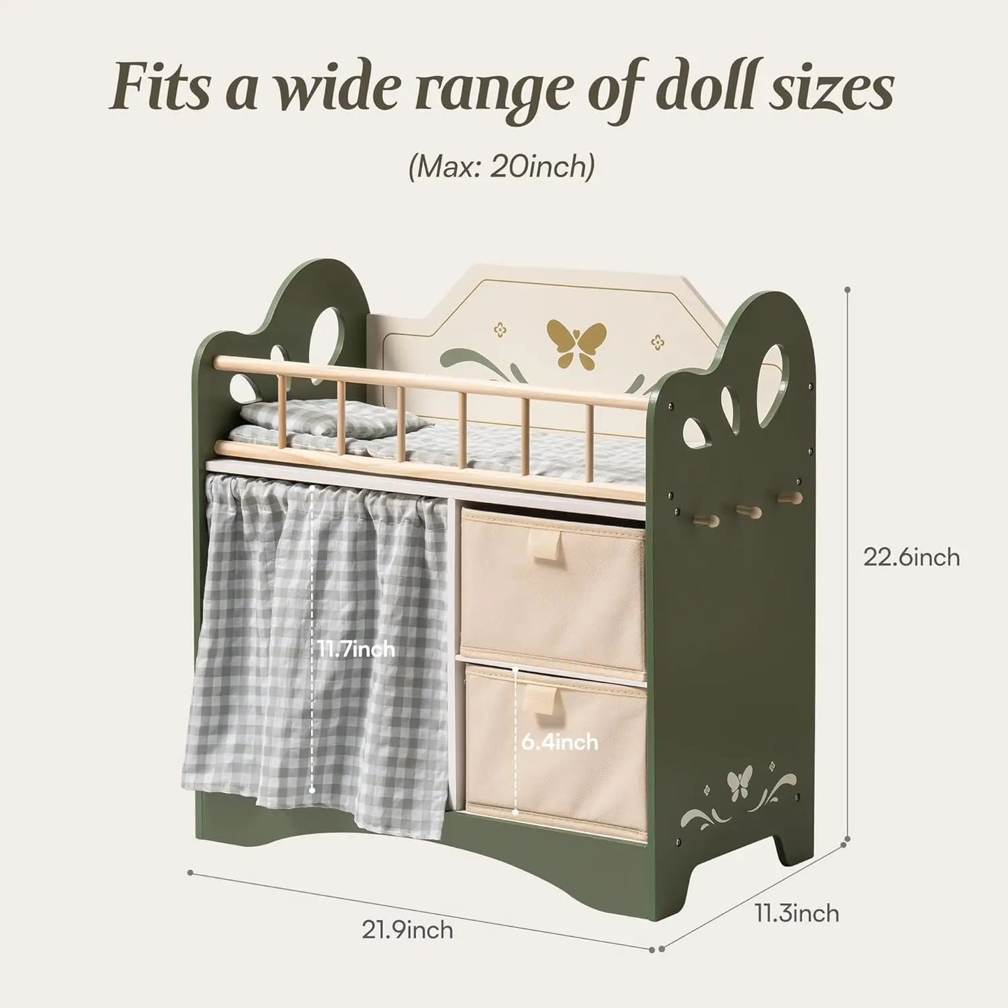 Baby Doll Wooden Crib with Storage & Bedding