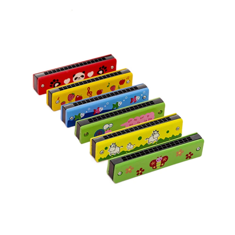 Wooden Cartoon Piccolo & Harmonica 6-Hole Flute 16-Hole Harmonica