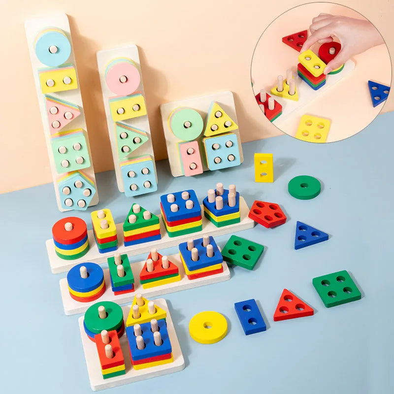 Montessori Toy Wooden Building Blocks - Animals, Letters, Numbers & More)