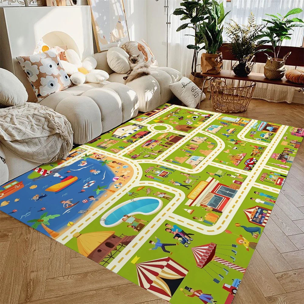 Car Play Mat for Boys and Girls Highway City Traffic-Themed Rugs for Kids Toy Cars Kids Rugs for Playroom Non-Slip Kids Play Rug