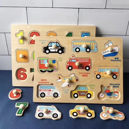 Montessori Baby Wooden Puzzles - Animals, Numbers, Letters, and More