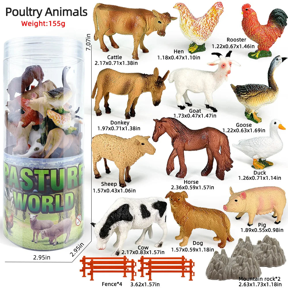 12PCS Simulation Poultry Farm Animal Model Toy Mini Duck Horse Chicken cow Figures Dolls Action Figurines Toys For Children Gift