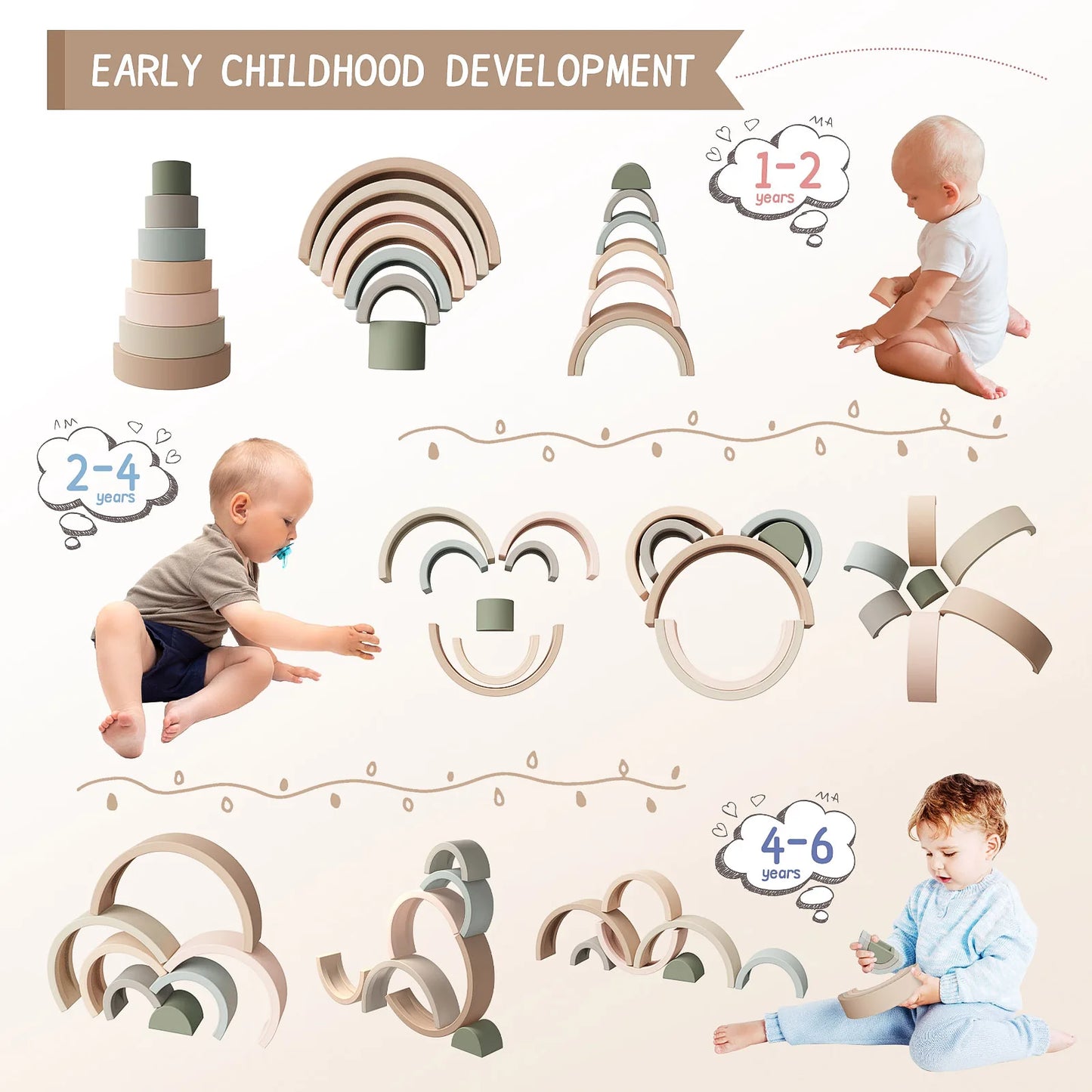 TYRY.HU 7pcs/set Baby Silicone Building Block BPA Free Rainbow Soft Block 3D Educational Montessori Toys Baby Teether Gifts