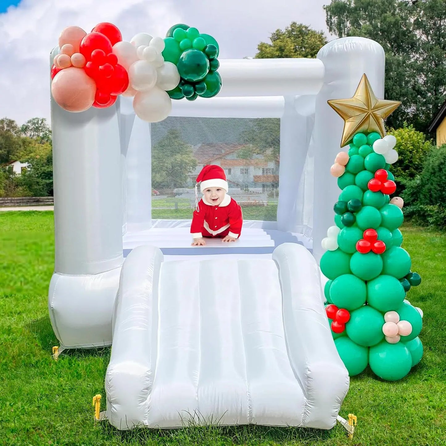 Inflatable White Bounce House With Slide & Blower 9x7x6ft