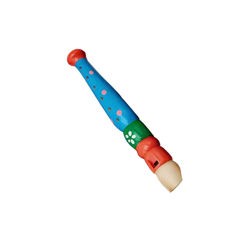 Wooden Cartoon Piccolo & Harmonica 6-Hole Flute 16-Hole Harmonica