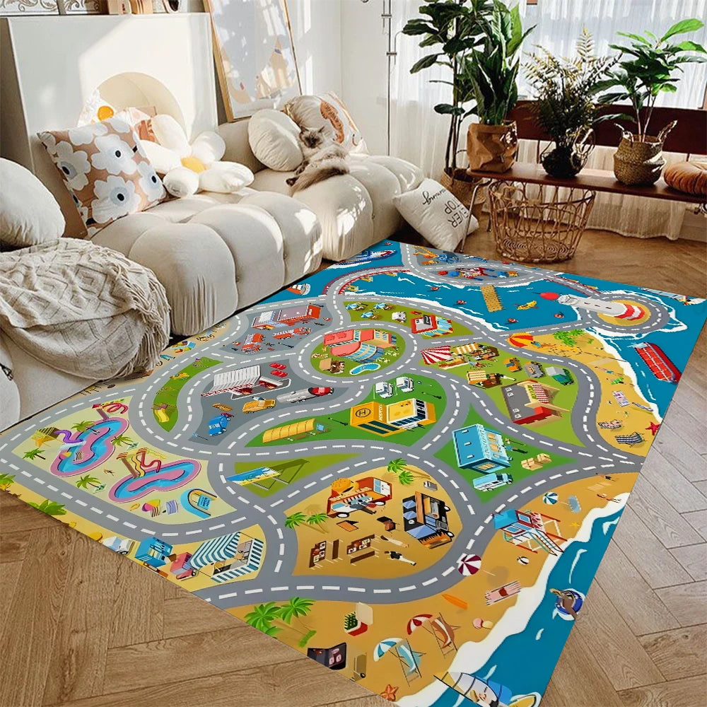 Car Play Mat for Boys and Girls Highway City Traffic-Themed Rugs for Kids Toy Cars Kids Rugs for Playroom Non-Slip Kids Play Rug
