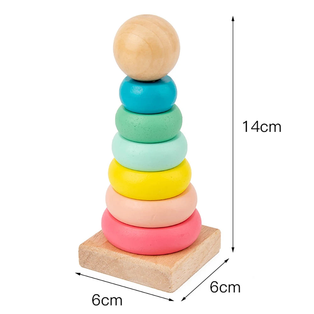 Montessori Rainbow Tower Stacker Wooden Ring