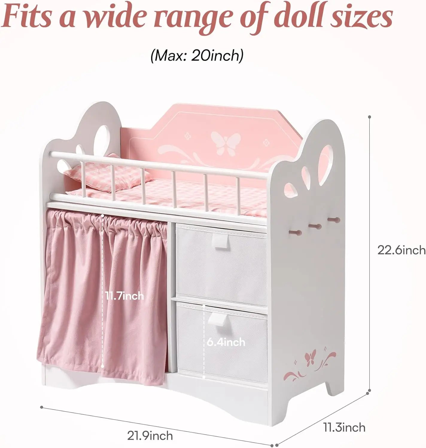 Baby Doll Wooden Crib with Storage & Bedding
