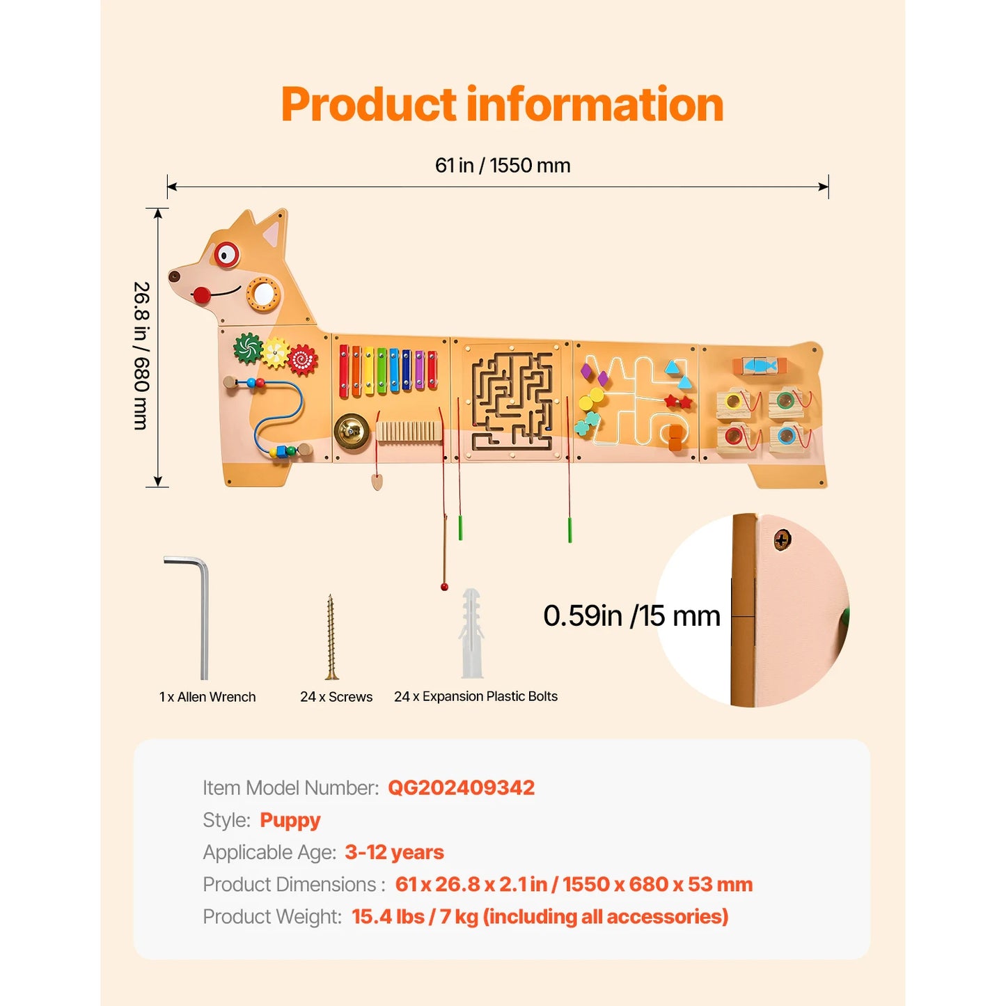 [Ships from USA] Montessori Puppy Kids Wall Busy Board 12-in-1 Activities Sensory Board
