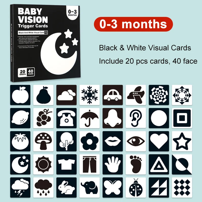 Baby Montessori Toys Black White Flash Cards High Contrast Visual Stimulation Colour Cards Early Education Toys For Nerborns
