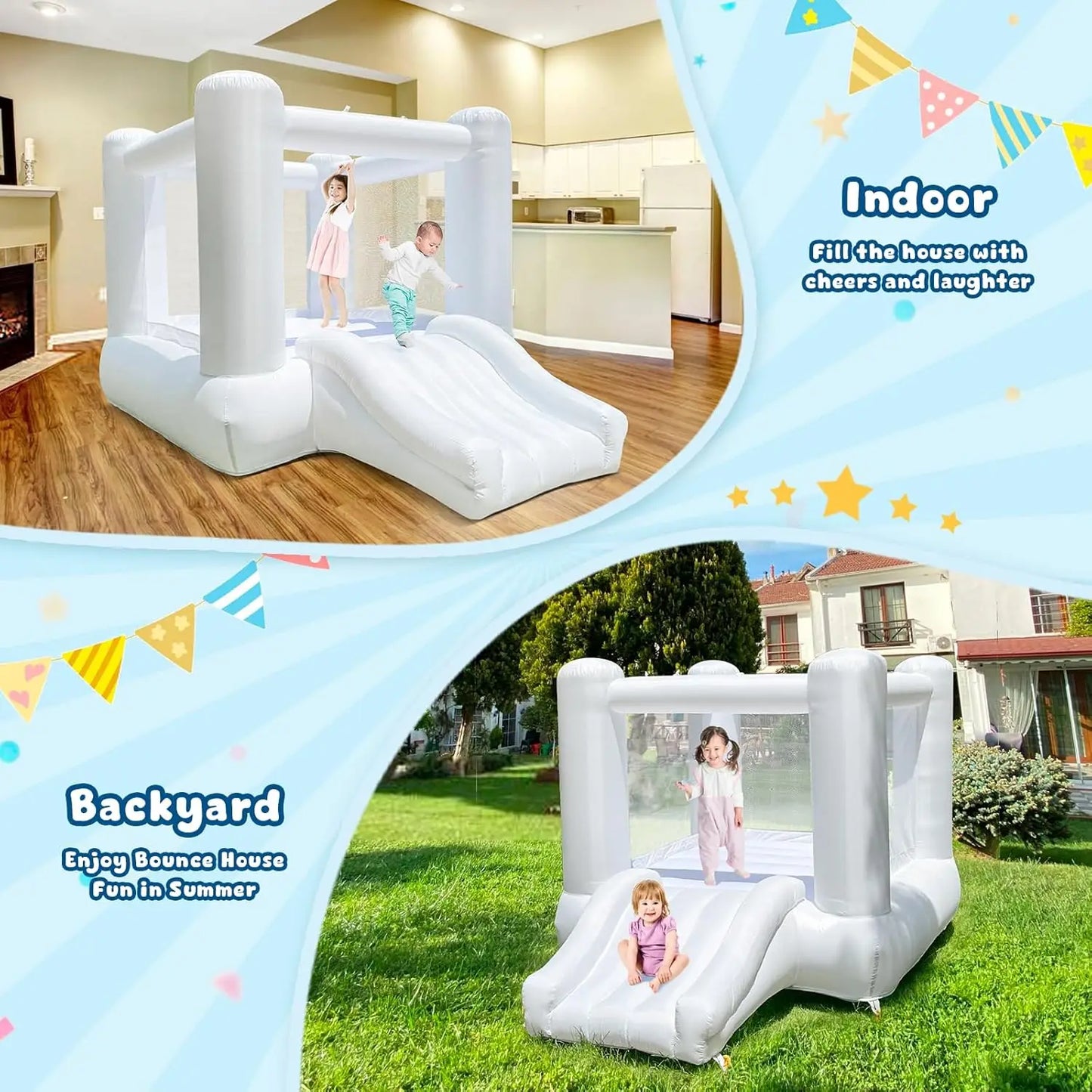 Inflatable White Bounce House With Slide & Blower 9x7x6ft