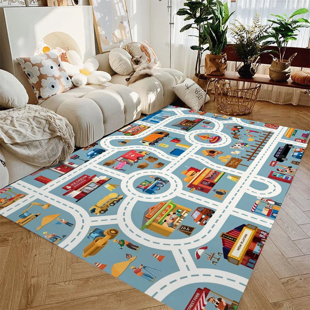Car Play Mat for Boys and Girls Highway City Traffic-Themed Rugs for Kids Toy Cars Kids Rugs for Playroom Non-Slip Kids Play Rug