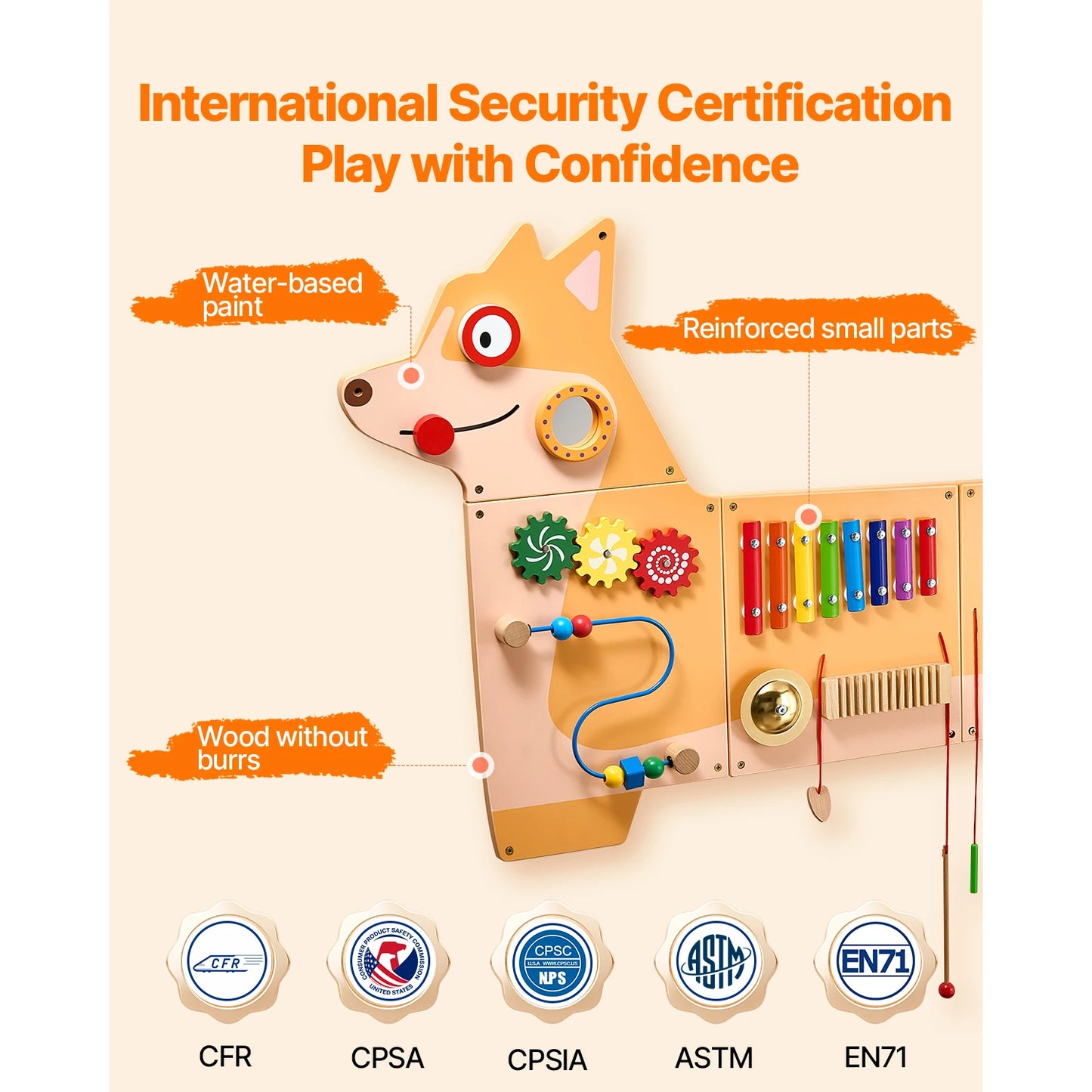 [Ships from USA] Montessori Puppy Kids Wall Busy Board 12-in-1 Activities Sensory Board