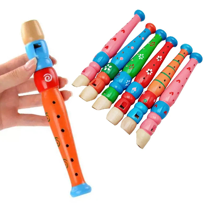 Wooden Cartoon Piccolo & Harmonica 6-Hole Flute 16-Hole Harmonica