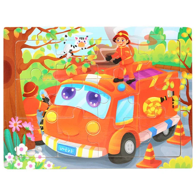 30 piece Montessori Wooden Jigsaw Puzzle - Cartoon Animals, Dinosaurs, and More