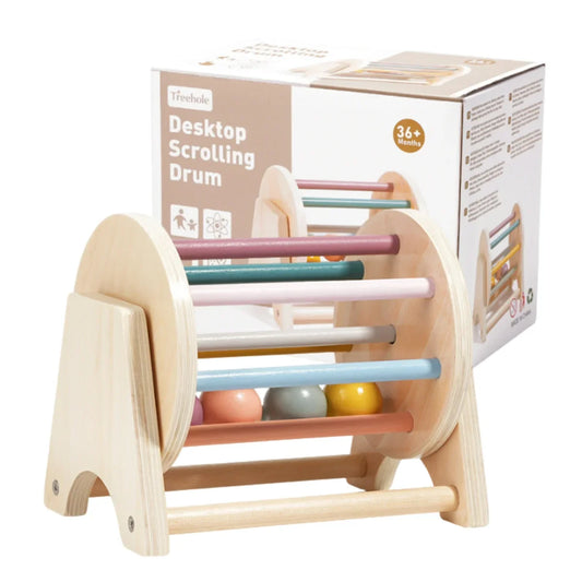 Montessori Wooden Rolling Drum Set with Puzzle Balls
