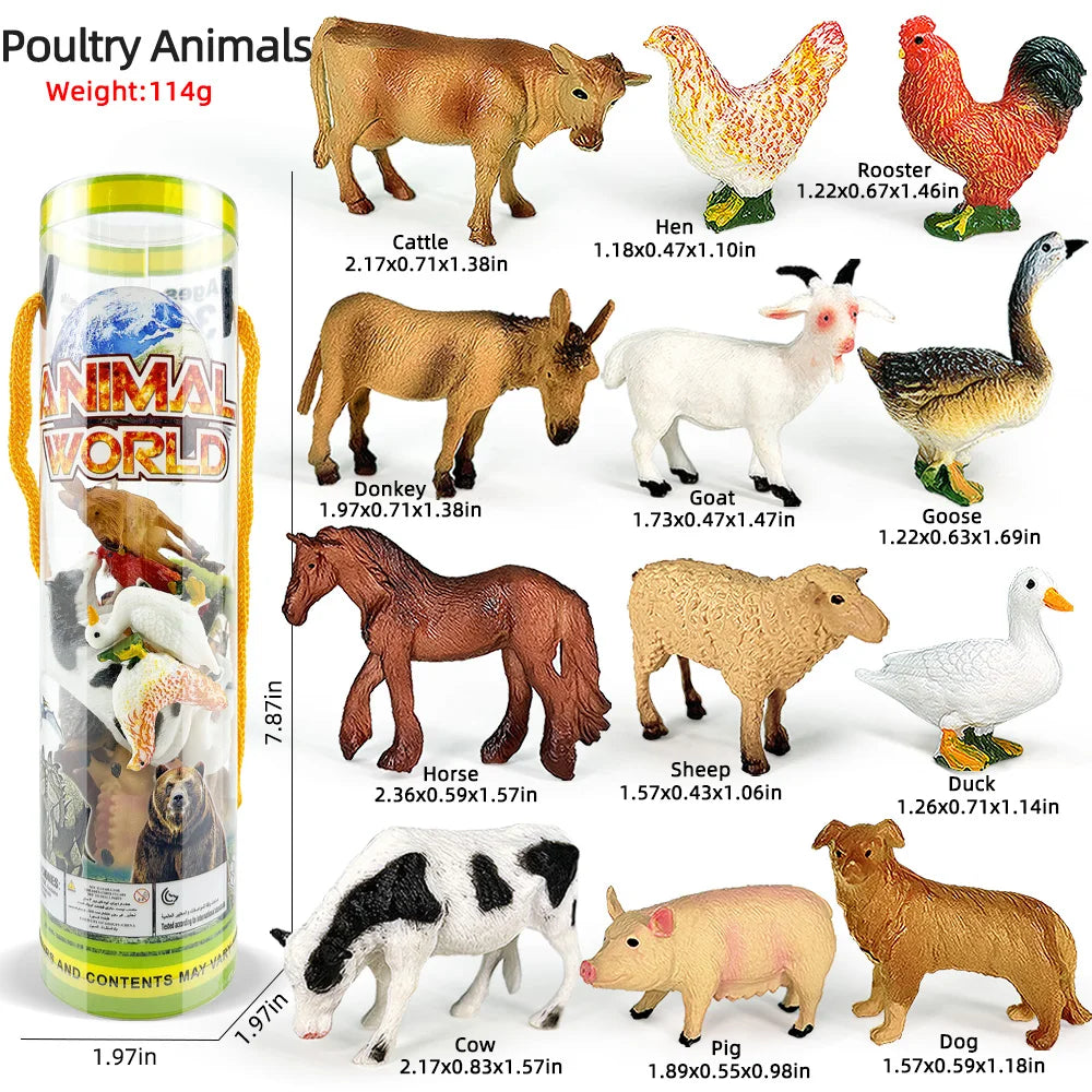 12PCS Simulation Poultry Farm Animal Model Toy Mini Duck Horse Chicken cow Figures Dolls Action Figurines Toys For Children Gift