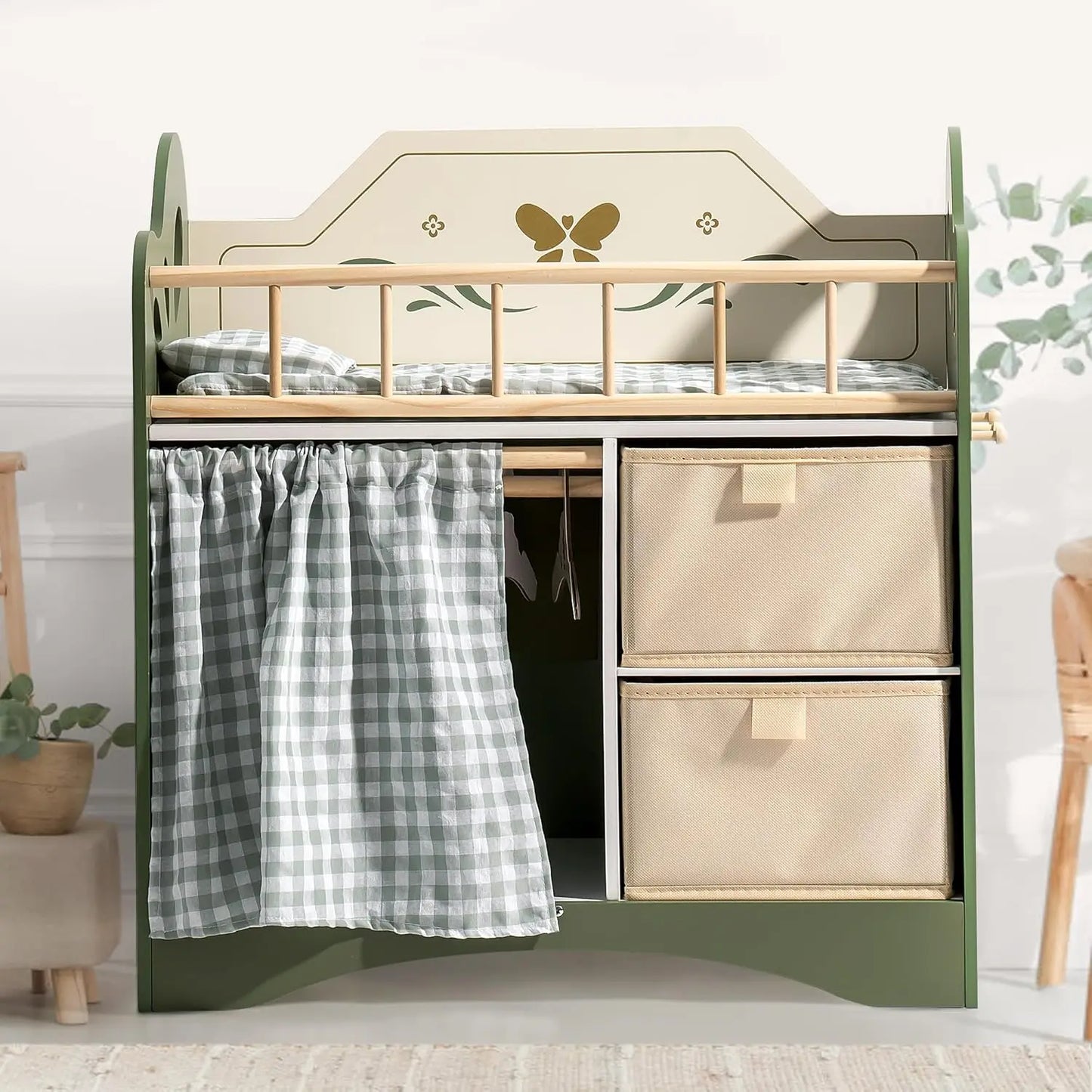 Baby Doll Wooden Crib with Storage & Bedding