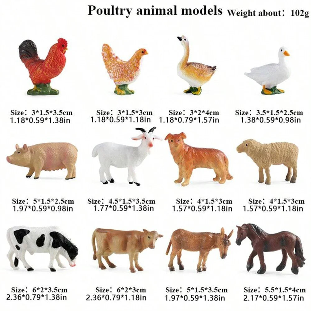 12PCS Simulation Poultry Farm Animal Model Toy Mini Duck Horse Chicken cow Figures Dolls Action Figurines Toys For Children Gift