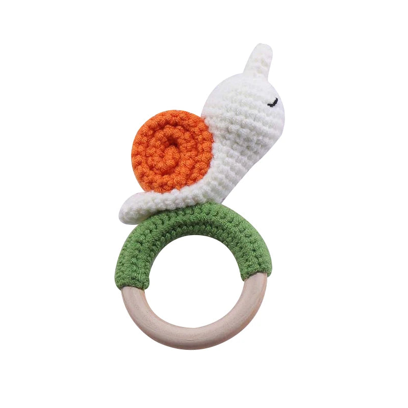 1pc Baby Teether Music Rattles for Kids Animal Crochet Rattle Elephant Giraffe Ring Wooden Babies Gym Montessori Children's Toys