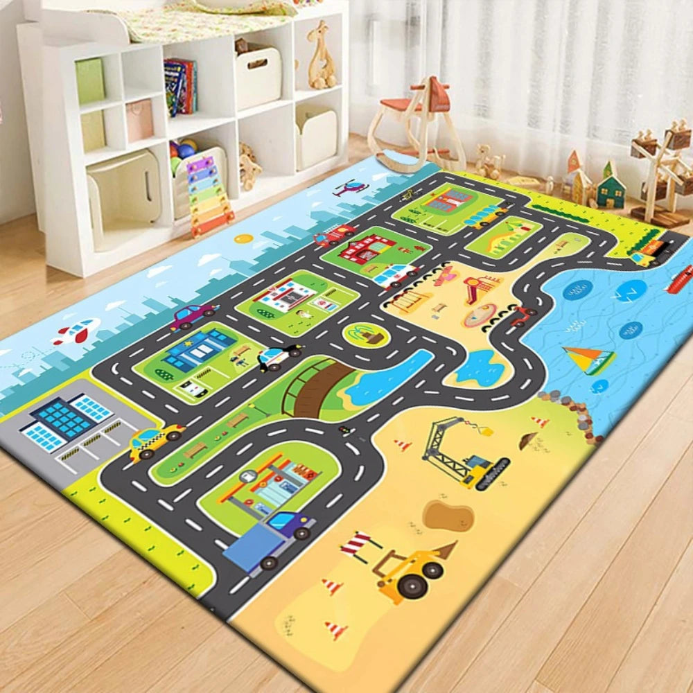 Fun City Transportation Track Carpet Child Play Mat Living Room Decor Sofa Rug Kid's Room Bedside Rug Childcare Room Floor Mat