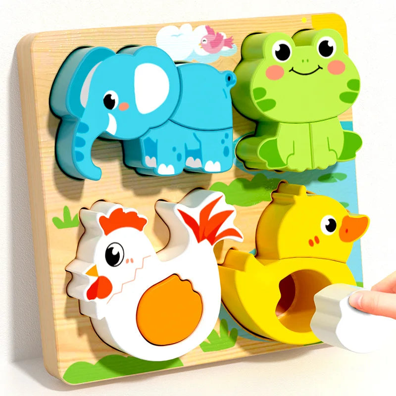 Montessori Toy Wooden Building Blocks - Animals, Letters, Numbers & More)