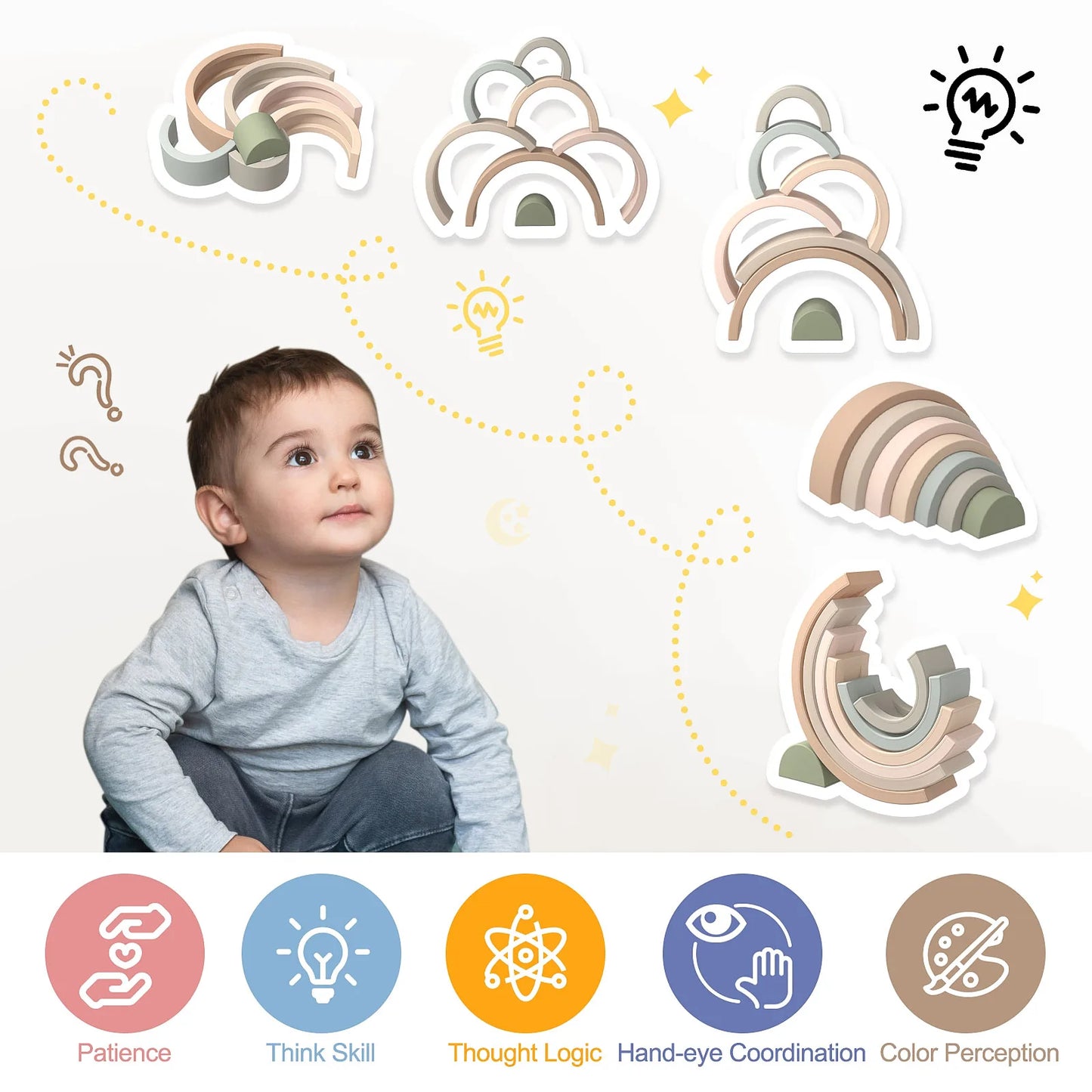 TYRY.HU 7pcs/set Baby Silicone Building Block BPA Free Rainbow Soft Block 3D Educational Montessori Toys Baby Teether Gifts