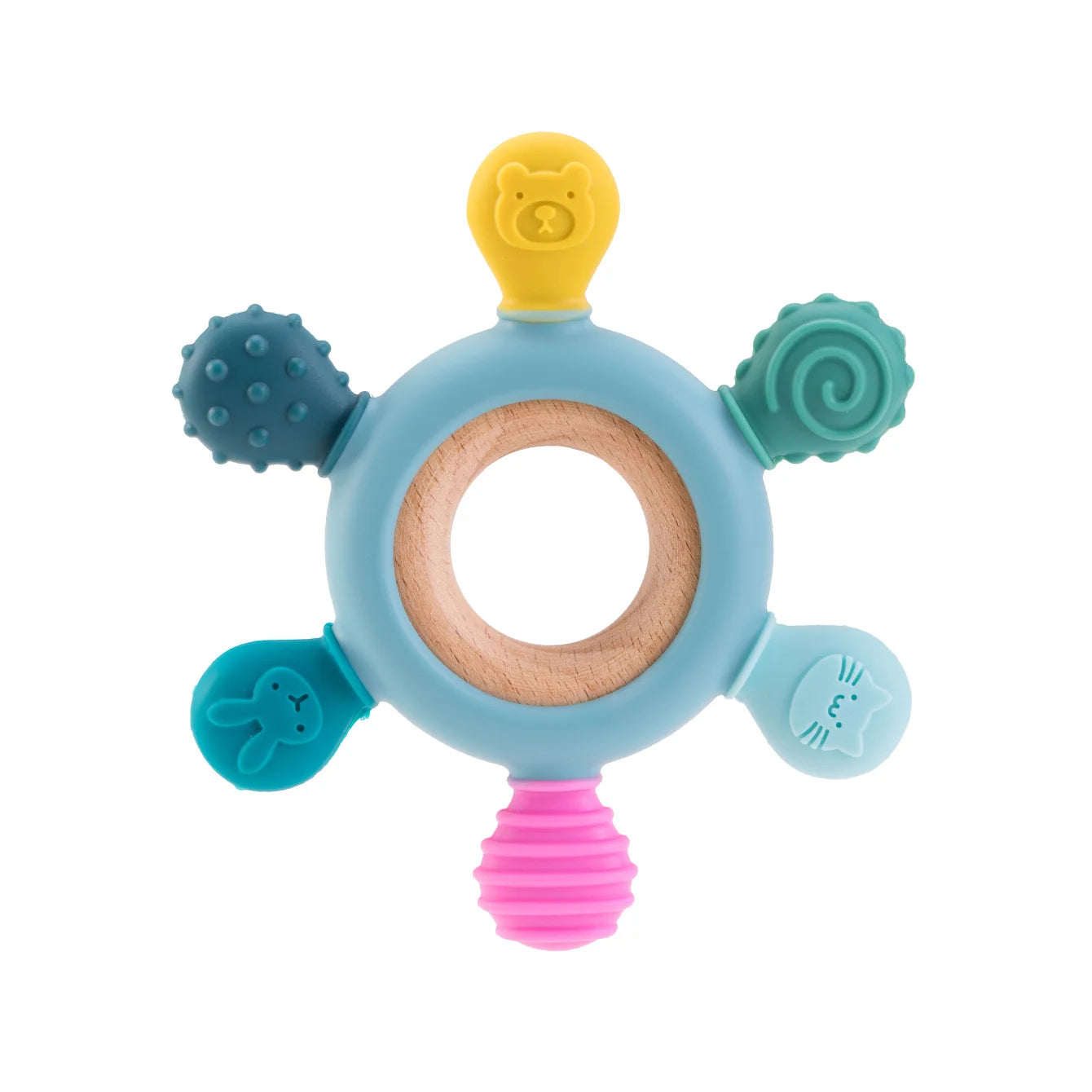 Color Kids 1PCS Silicone Baby Teether Toy BPA Free Wooden Ring Teething Chew Toy Healthy Infant Nursing Gift Newborn